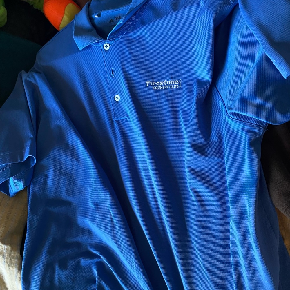 TWO adidas firestone country club polos.